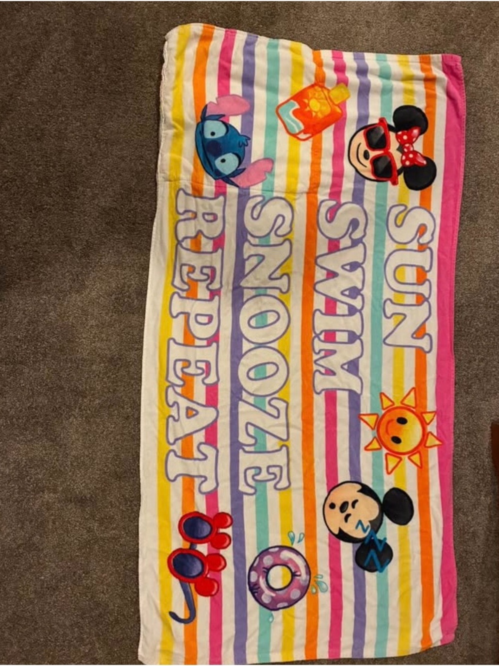 Disney Multicolor Stripe Beach Towel with Playful Accents